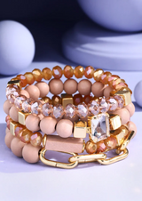 Dusty Rose Multi-Layered Beaded Bracelet With Natural Stones
