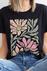 Botanical Pink Daisy Floral Graphic T Shirt