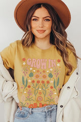 Grow In Grace Floral Christian Graphic T Shirt