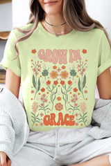 Grow In Grace Floral Christian Graphic T Shirt