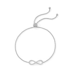 Rhodium Plated CZ Infinity Friendship Bolo Bracelet - Dainty Jewelry NYC