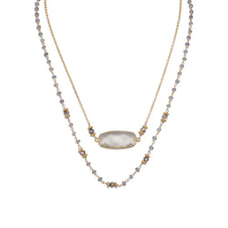 14 Karat Gold Plated Double Strand Tanzanite and Quartz Necklace - Dainty Jewelry NYC