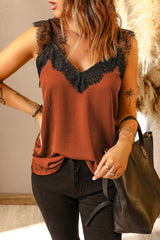 Dainty Rust Orange Brown Tank Top Delicate Lace Straps - Dainty NYC