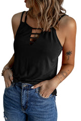Double Shoulder Strap Cutout Front Tank Top Black - Dainty NYC