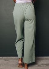 Sage Green Crepe Drawstring Waist Wide Leg Pants - Dainty NYC