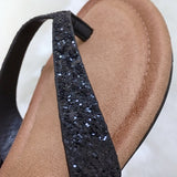 Black Glitter Thong Sandals - Dainty Jewelry NYC