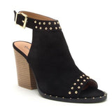 Studded Black Slingback Peep Toe Block Heels - Dainty Jewelry NYC