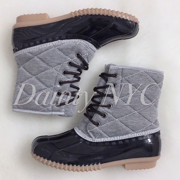 Duck Boots Black Gray Quilted Pattern Dainty NYC