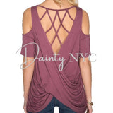 Cold Shoulder Top W/ Crisscross Back - Dainty Jewelry NYC