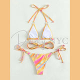 Rainbow Sherbet Tie Dye Abstract Strappy Bikini - Dainty Jewelry NYC