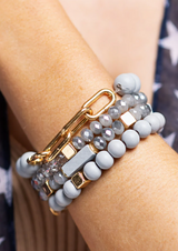 Dusty Gray Multi-Layered Beaded Bracelet With Natural Stones