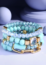 Mint Multi-Layered Beaded Bracelet With Natural Stones