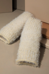 Soft Fuzzy Beige Fingerless Winter Gloves - Dainty NYC