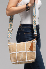 Taupe Embroidered Strap Crossbody Shoulder Bag