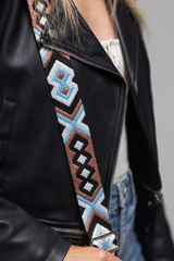 Black Embroidered Strap Crossbody Shoulder Bag