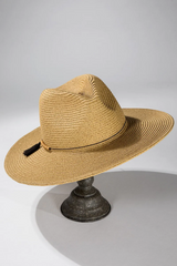 Natural Duo Tone Panama Hat Wood Bead Bow Accent - Dainty NYC