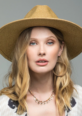 Natural Duo Tone Panama Hat Wood Bead Bow Accent - Dainty NYC