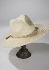 Ivory Duo Tone Panama Hat Wood Bead Bow Accent - Dainty NYC
