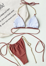 Chain Detail Swimsuit Bikini Set Gold Chain Tie Straps Metallic - Dainty NYC