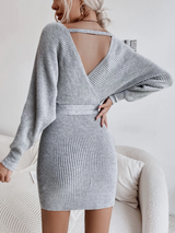 Gray Long Sleeve Batwing Sweater Dress - Dainty NYC