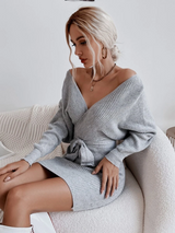 Gray Long Sleeve Batwing Sweater Dress - Dainty NYC
