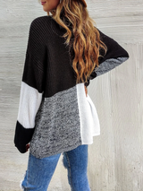 Long Sleeve Colorblock Knit Pullover Sweater Black, Gray, White - Dainty NYC