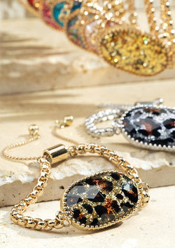 Leopard Glitter Acrylic Adjustable Chain Bracelet - Dainty Jewelry NYC