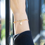 Double Strand 14 Karat Gold Plated Multistone Bracelet with Hamsa Charm - Dainty Jewelry NYC