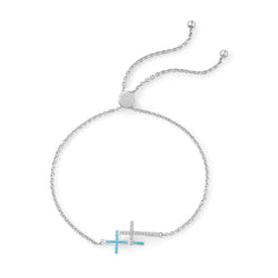 Rhodium Plated Double Cross Friendship Bolo Bracelet - Dainty Jewelry NYC