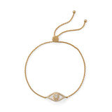 14 Karat Gold Plated CZ Evil Eye Friendship Bolo Bracelet - Dainty Jewelry NYC