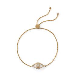 14 Karat Gold Plated CZ Evil Eye Friendship Bolo Bracelet - Dainty Jewelry NYC