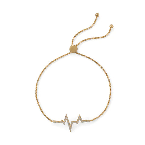 14 Karat Gold Plated CZ Heartbeat Friendship Bolo Bracelet - Dainty Jewelry NYC
