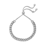 Rhodium Plated Curb Chain Bolo Bracelet - Dainty Jewelry NYC