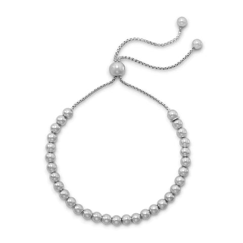 Rhodium Plated Round Bead Bolo Bracelet - Dainty Jewelry NYC