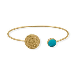 Turquoise and Hammered Disk Cuff Bracelet - Dainty Jewelry NYC