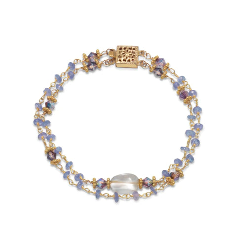 14 Karat Gold Plated Double Strand Tanzanite and Citrine Bracelet - Dainty Jewelry NYC
