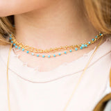 Triple Strand 14 Karat Gold Plated Multi Stone Necklace - Dainty Jewelry NYC