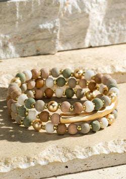 3 Strand Wood and Metal Beads Bracelet - Dainty Jewelry NYC