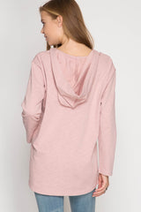 Long Sleeve Hooded Lace-Up Top - Dainty NYC