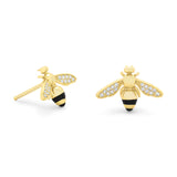 Adorable 14 karat gold plated sterling silver and Signity CZ bee stud earrings. The bee's wings are embellished with Signity CZs. The bees are approximately 11mm x 16.5mm.  .925 Sterling Silver