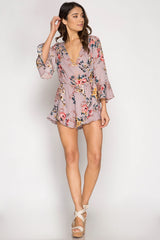 Pink Floral Print Romper - Dainty Jewelry NYC