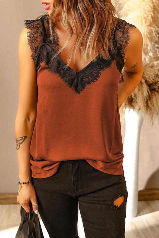 Dainty Rust Orange Brown Tank Top Delicate Lace Straps – Dainty NYC