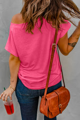 Off The Shoulder Pocket Tee Neon Hot Pink - Dainty NYC