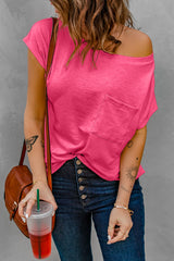 Off The Shoulder Pocket Tee Neon Hot Pink - Dainty NYC