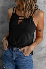Double Shoulder Strap Cutout Front Tank Top Black - Dainty NYC