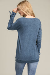 Long Sleeve Top With String Detail - Dainty NYC