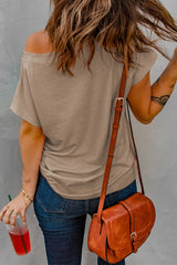 Off The Shoulder Pocket Tee Light Brown - Dainty Jewelry NYC