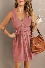 Casual Everyday Button Mini Dress Pink - Dainty NYC