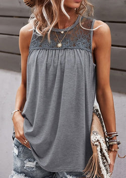 Boho Floral Embroidered Mesh Sheer Top Gray Comfy - Dainty Jewelry NYC