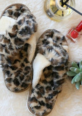 Fur Leopard Slippers Brown & Tan - Dainty Jewelry NYC
